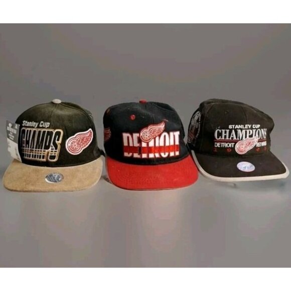 Vintage Detroit Red Wings Hats NHL Hockey Champions Lot of 3 Licensed Adjustable - Picture 1 of 16
